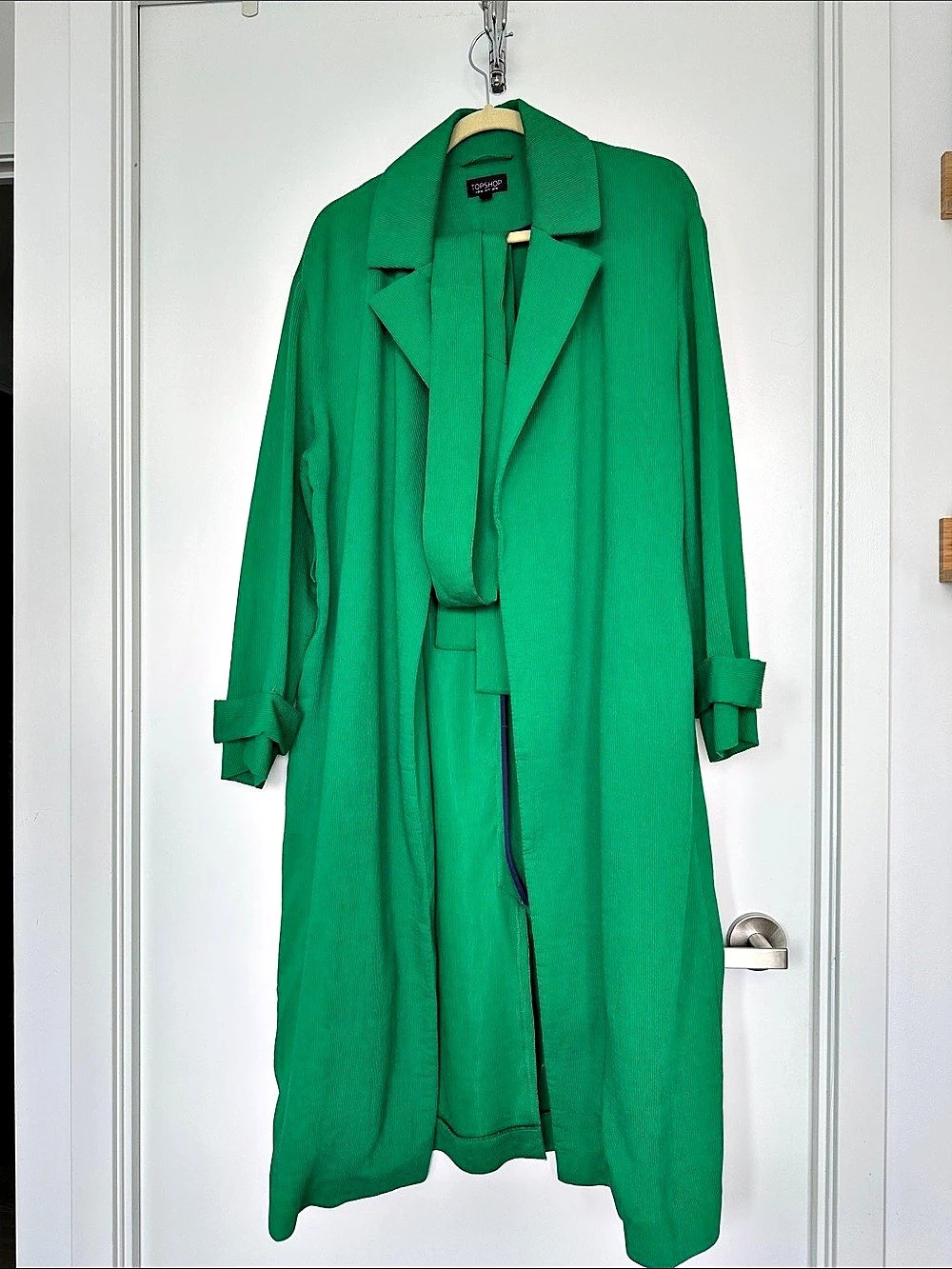 Topshop Long Green Trench Coat Size 10